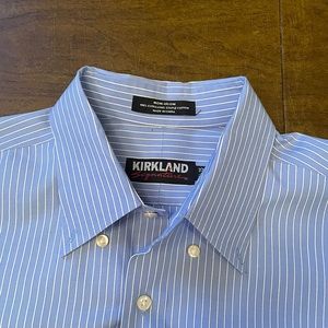 Kirkland Signature mens dress shirt 16 ½ 35. White blue striped 100% Cotton.